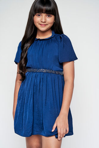 Stargazing Solid Flared Dress, Navy Blue, image 4